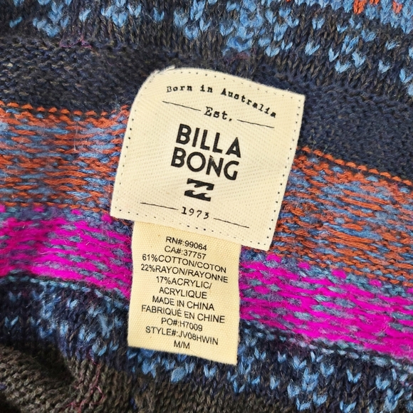 Billabong Winter Wonderland Striped Asymmetrical Cardigan Sweater Sz M - Picture 5 of 5